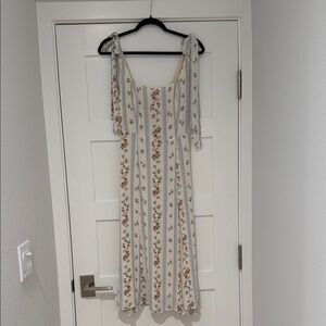 Reformation Cream Floral Midi Dress with Pink & Green Accents